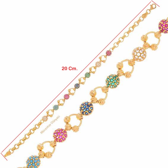 22 Ayar Renkli Taşlı Dorika Altın Bileklik - 9,10 Gr. - 20 Cm. - 2