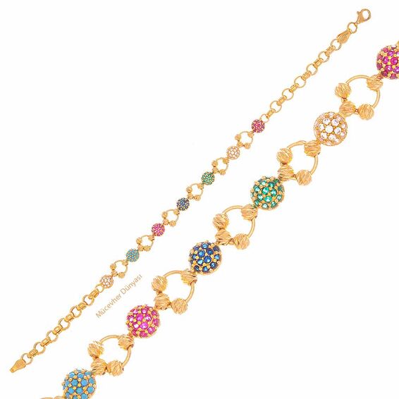 22 Ayar Renkli Taşlı Dorika Altın Bileklik - 9,10 Gr. - 20 Cm. - 1